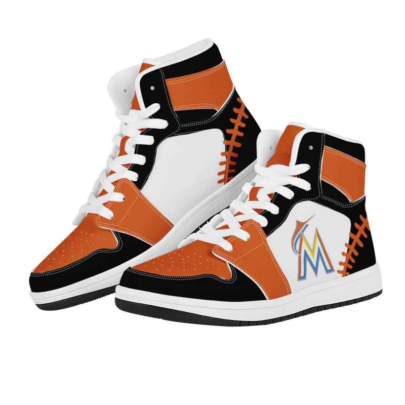 Men's Miami Marlins High Top Leather AJ1 Sneakers 003