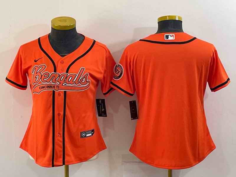 Women's Cincinnati Bengals Blank Orange With Patch Cool Base Stitched Baseball Jersey(Run Small)