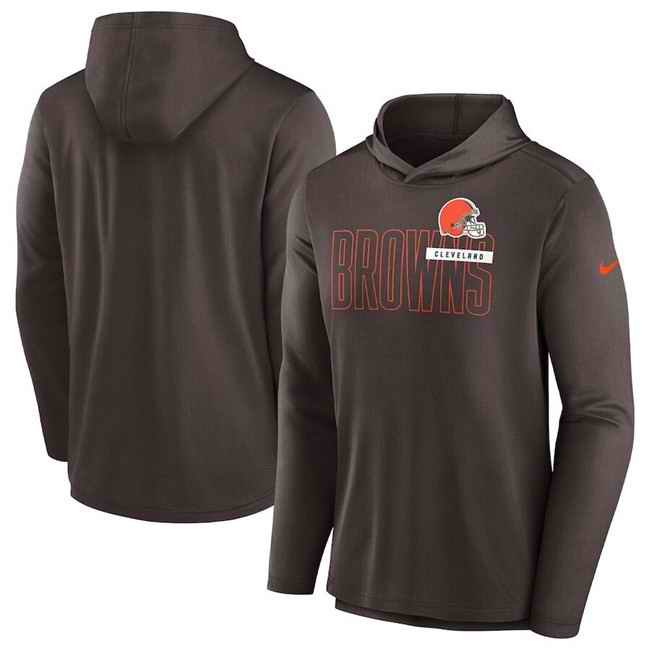 Men's Cleveland Browns Brown Lightweight Performance Hooded Long Sleeve T-Shirt