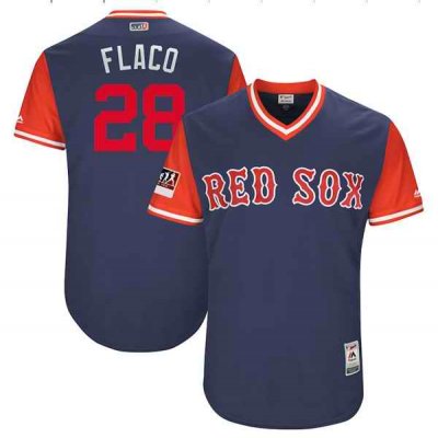 Men's Boston Red Sox #28 JD Martinez Flaco Majestic Navy/Red 2018 Players' Weekend Authentic Stitched MLB Jersey