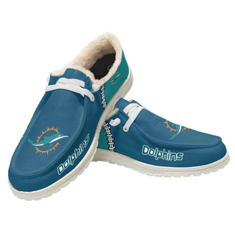 Men's Miami Dolphins Loafers Lace Up Fuzzy Lined Shoes 002 (Pls check description for details)