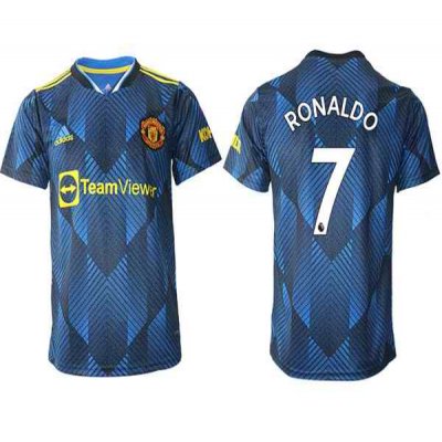 Men's Manchester United #7 Cristiano Ronaldo Blue Away Soccer Jersey