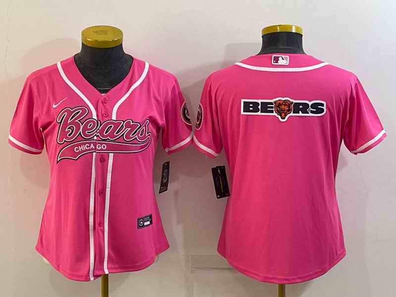 Women's Chicago Bears Pink Team Big Logo With Patch Cool Base Stitched Baseball Jersey(Run Small)