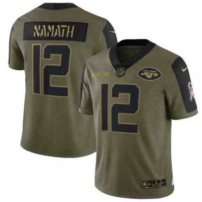 Men's New York Jets #12 Joe Namath 2021 Olive Salute To Service Limited Stitched Jersey