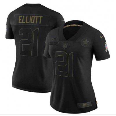 Women's Dallas Cowboys  #21 Ezekiel Elliott Black Salute To Service Limited Stitched Jersey'Run Small'