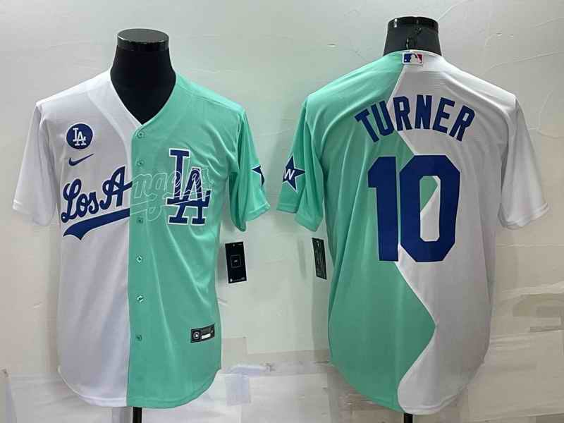 Men's Los Angeles Dodgers #10 Justin Turner 2022 All-Star White/Green Cool Base Stitched Baseball Jersey