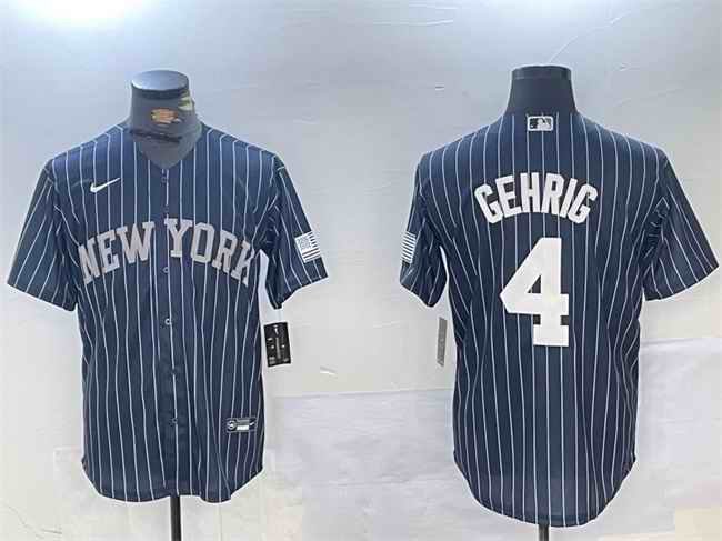 Men's New York Yankees #4 Lou Gehrig Navy Cool Base Stitched Baseball Jersey