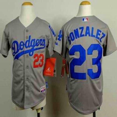 Dodgers #23 Adrian Gonzalez Grey Cool Base Stitched Youth MLB Jersey