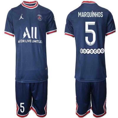 Men's Paris Saint-Germain #5 Marquinhos 2021/22 Blue Soccer Jersey