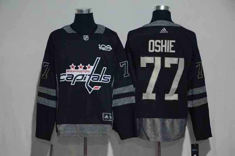 Washington Capitals #77 T.J Oshie Black Men's 1917-2017 100th  Anniversary Stitched NHL Jersey