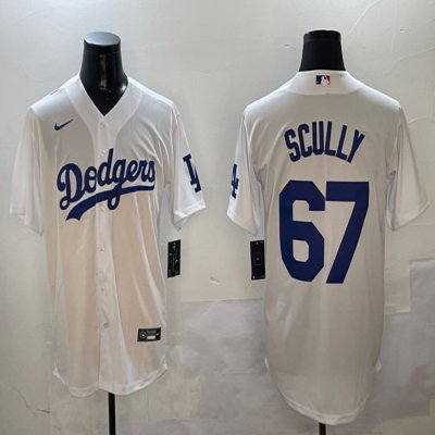 Men's Los Angeles Dodgers #67 Vin Scully White Cool Base Stitched Baseball Jersey