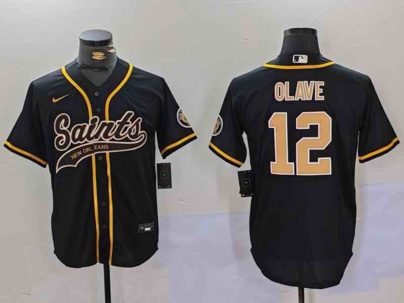 Men's New Orleans Saints #12 Chris Olave Black Cool Base Stitched Baseball Jersey