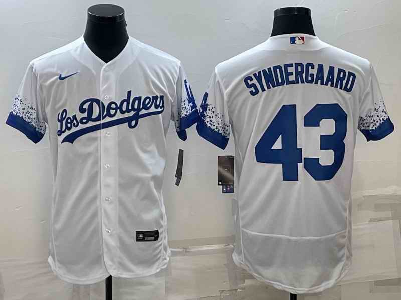 Men's Los Angeles Dodgers #43 Noah Syndergaard White City Connect Flex Base Stitched Baseball Jersey