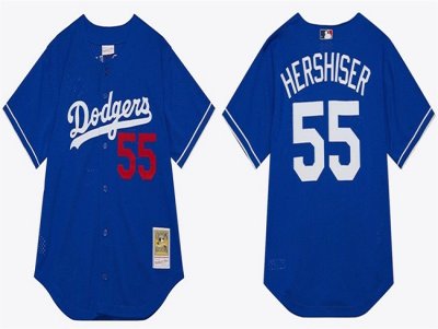 Men's Los Angeles Dodgers #55 Orel Hershiser Royal Cool Base Stitched Baseball Jersey