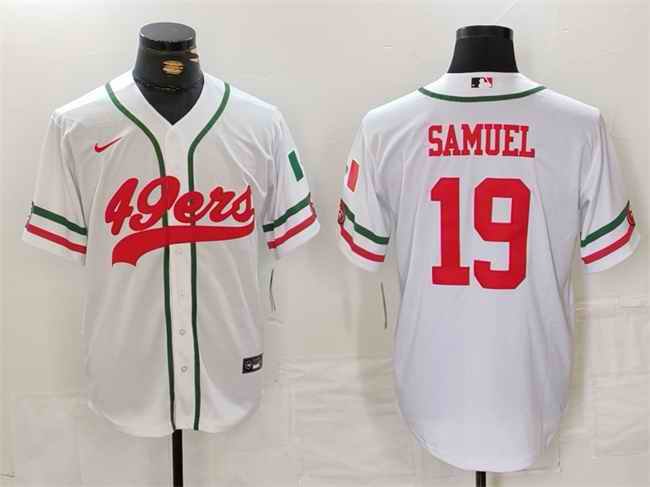 Men's San Francisco 49ers #19 Deebo Samuel White With Patch Cool Base Stitched Baseball Jersey