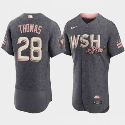 Men's Washington Nationals #28 Lane Thomas 2022 Grey City Connect Cherry Blossom Flex Base Stitched MLB Jersey