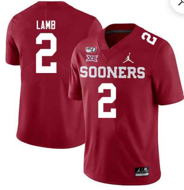 Men's Oklahoma Sooners #2 CeeDee Lamb Red 150th Season Stitched NCAA Jersey