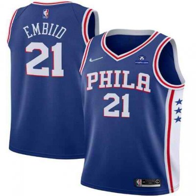 Men's Philadelphia 76ers #21 Joel Embiid Royal 75th Anniversary Icon Edition Swingman Stitched Jersey