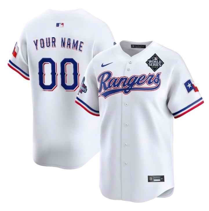 Men's Texas Rangers Active Player Custom White 2023 World Series Patch And Champions Patch Stitched Baseball  Jersey