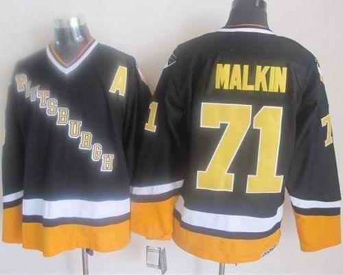 Penguins #71 Evgeni Malkin Black/Yellow CCM Throwback Stitched NHL Jersey