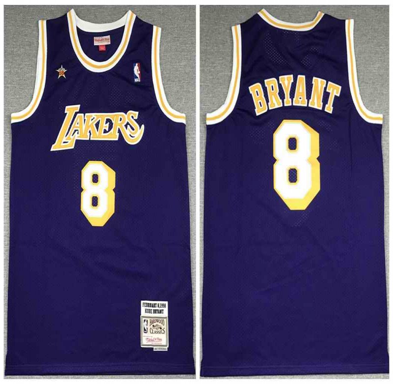 Men's Los Angeles Lakers #8 Kobe Bryant Purple 1998 All Star Throwback Stitched Jersey