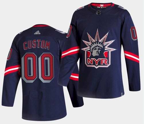 Men's New York Rangers Navy Personalized Authentic 2021 Reverse Retro Special Edition Stitched NHL Jersey