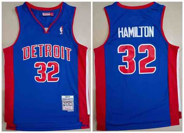 Men's Detroit Pistons #32 Richard Hamilton 2003-04 Blue Throwback Stitched Jersey