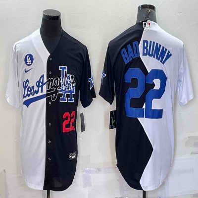 Men's Los Angeles Dodgers #22 Bad Bunny 2022 All-Star White/Black Split Cool Base Stitched Baseball Jersey