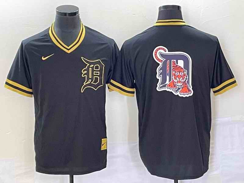 Men's Detroit Tigers Black Team Big Logo Cool Base Stitched Jersey