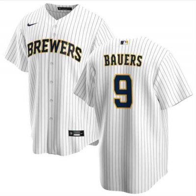 Men's Milwaukee Brewers #9 Jake Bauers White Cool Base Stitched Jersey