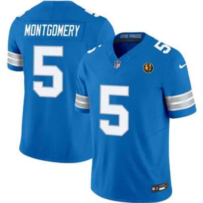 Men's Detroit Lions #5 David Montgomery Blue 2024 F.U.S.E.With John Madden Patch Vapor Limited Stitched Jersey