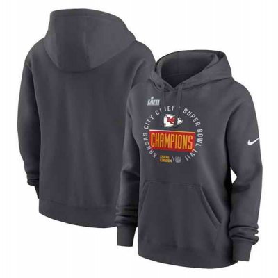 Women's Kansas City Chiefs Black Super Bowl LVII Champions Pullover Hoodie(Run Small)