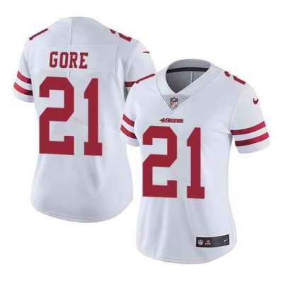 Women's San Francisco 49ers #21 Frank Gore White Stitched Jersey(Run Small)