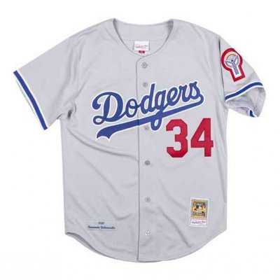 Men's Los Angeles Dodgers #34 Fernando Valenzuela Gray Stitched Baseball Jersey