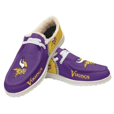 Men's Minnesota Vikings Loafers Lace Up Fuzzy Lined Shoes 001 (Pls check description for details)