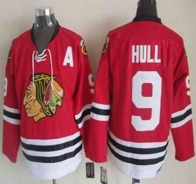 Blackhawks #9 Bobby Hull Red CCM Throwback Stitched NHL Jersey