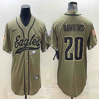 Men's Philadelphia Eagles #20 Brian Dawkins Olive 2022 Salute To Service Cool Base Stitched Baseball Jersey