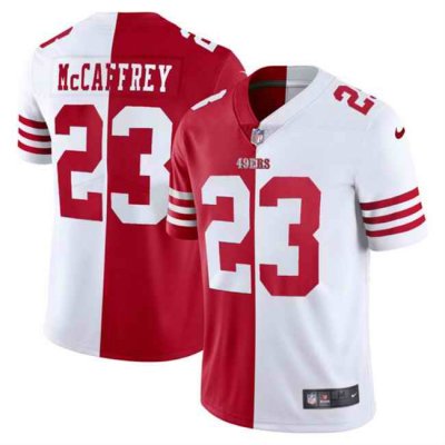 Men's San Francisco 49ers #23 Christian McCaffrey Red & White Split Limited Stitched Jersey