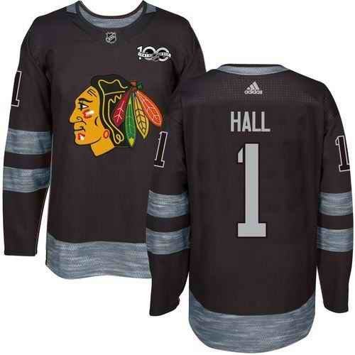 Blackhawks #1 Glenn Hall Black 1917-2017 100th Anniversary Stitched NHL Jersey