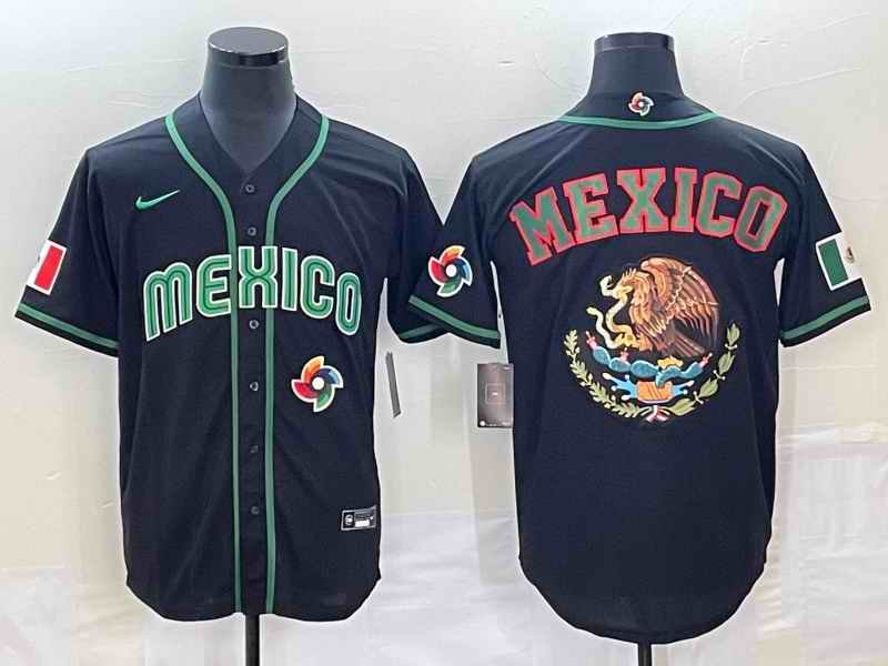 Men's Mexico Baseball 2023 Black Team Big Logo World Baseball Classic Stitched Jersey