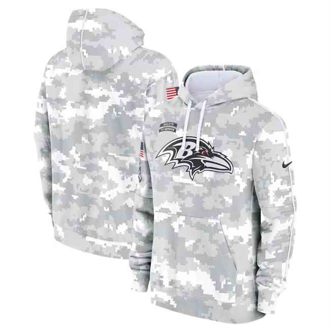 Men's Baltimore Ravens 2024 Arctic Camo Salute to Service Club Fleece Pullover Hoodie