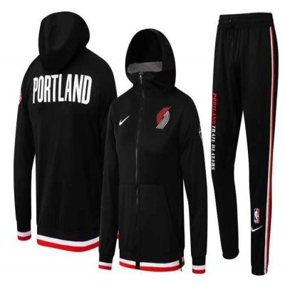 Men's Portland Trail Blazers 75th Anniversary Black Performance Showtime Full-Zip Hoodie Jacket And Pants   Suit