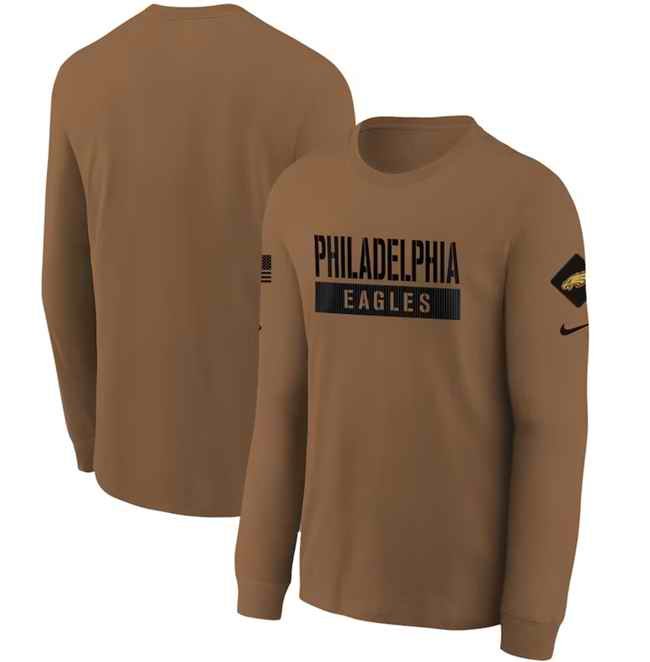 Youth Philadelphia Eagles 2023 Brown Salute To Service Long Sleeve T-Shirt