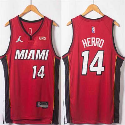 Men's Miami Heat #14 Tyler Herro Red Statement Edition 75th Anniversary Stitched Jersey