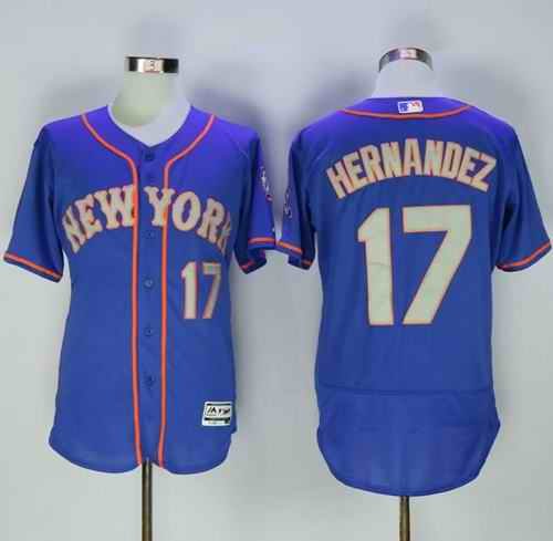 Mets #17 Keith Hernandez Blue(Grey NO.) Flexbase Authentic Collection Stitched MLB Jersey