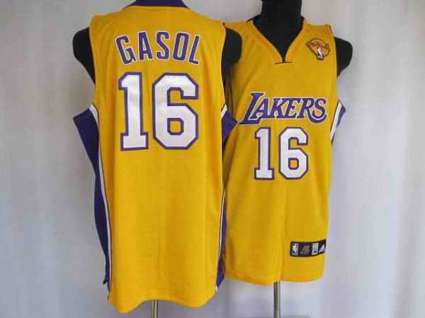 Lakers #16 Pau Gasol Stitched Yellow Final Patch NBA Jersey