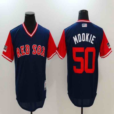 Men's Boston Red Sox #50 Mookie Betts Mookie Majestic Navy/Red 2018 Players' Weekend Stitched MLB Jersey