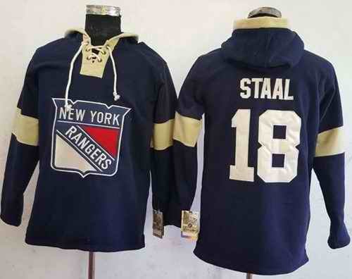 Rangers #18 Marc Staal Navy Blue Pullover Hoodie Stitched NHL Jersey