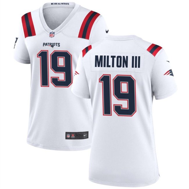 Women's New England Patriots #19 Joe Milton III 2024 White Stitched Jersey(Run Small)