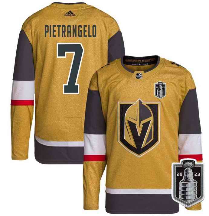 Men's Vegas Golden Knights #7 Alex Pietrangelo Gold 2023 Stanley Cup Final Stitched Jersey